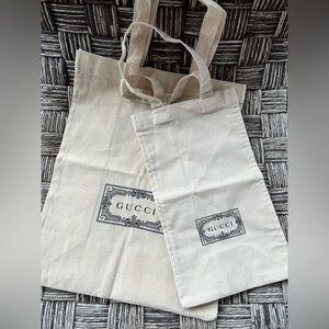 NEW AUTHENTIC Set of 2 Gucci Cream Canvas Reusable Totes with Black Logo Print